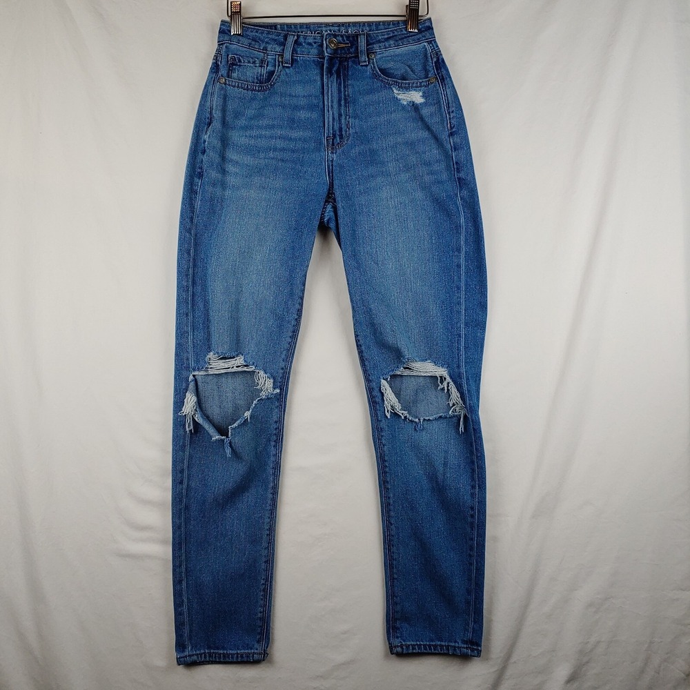 American Eagle Jeans Womens 00 (26x27) Blue Mom Comfort Stretch Waistband Denim